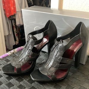 Jessica Simpson Striker black leather zip up platform. Size 10 with box